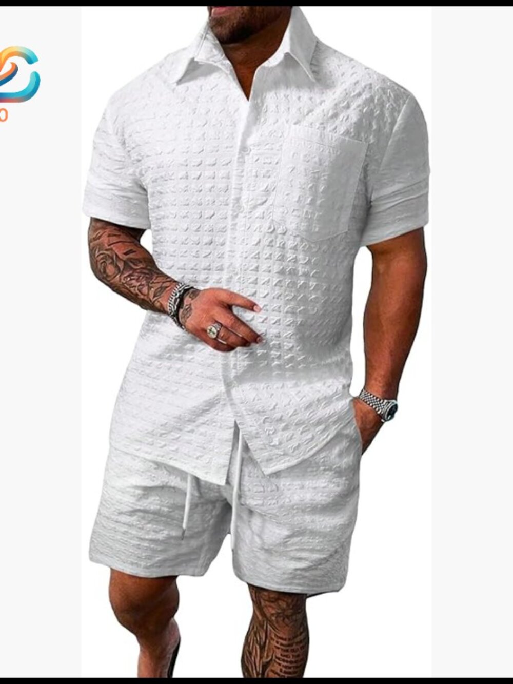 Men's 2-Piece Shorts Set, Short Sleeve Button Down, Regular Fit, Medium